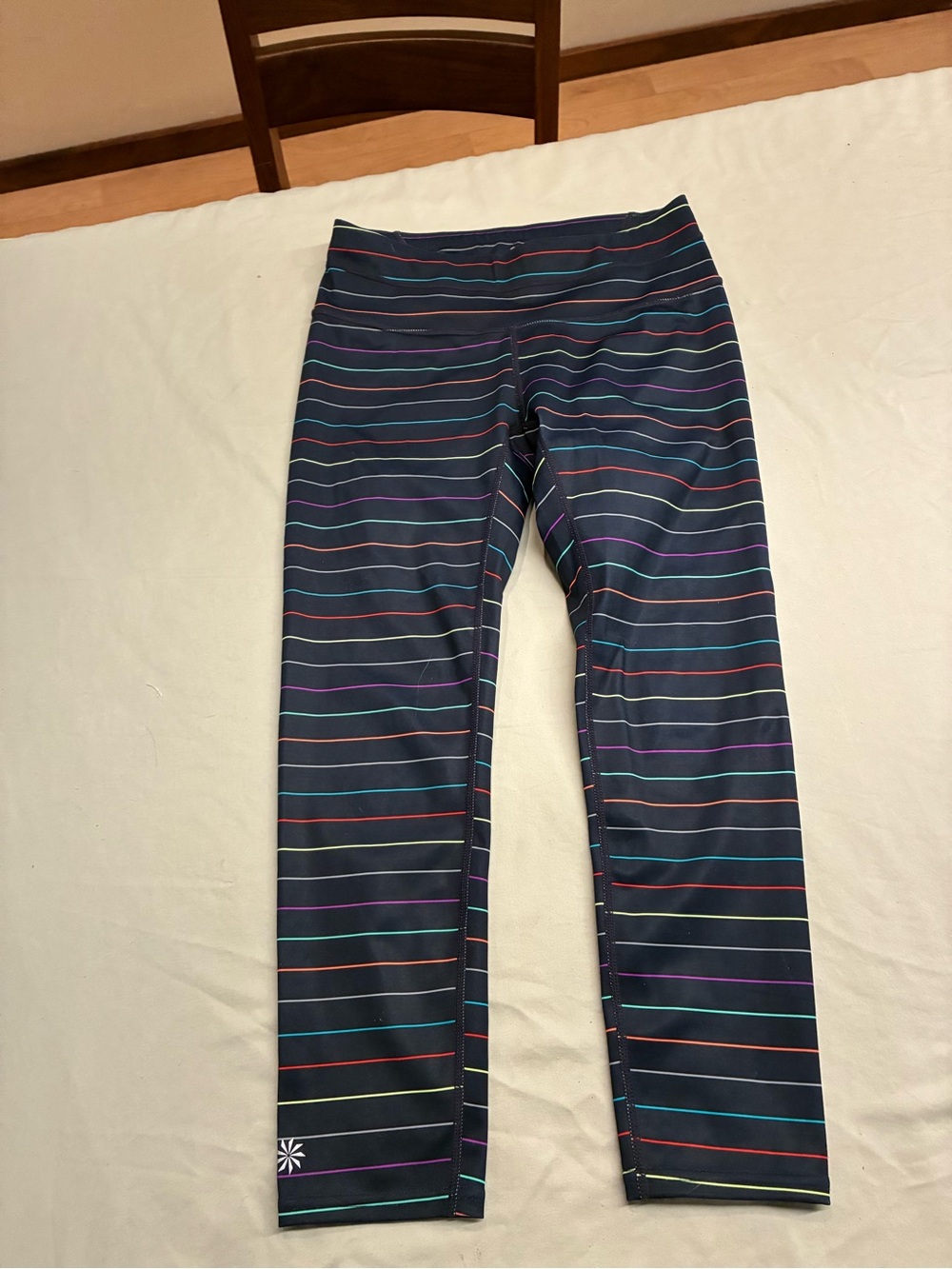Athleta Navy Leggings with Multicolor Stripes